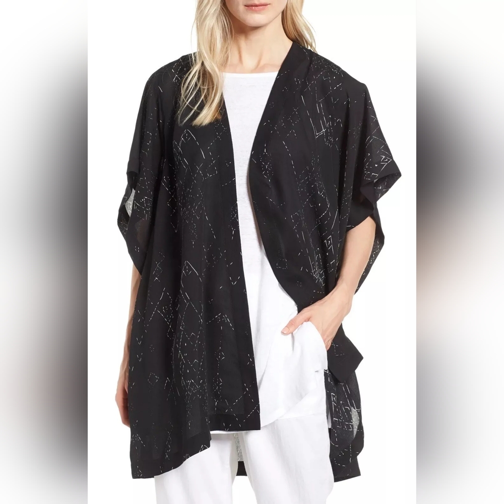 Eileen Fisher Marrakesh Printed Silk Tencel Kimono Jacket One Size